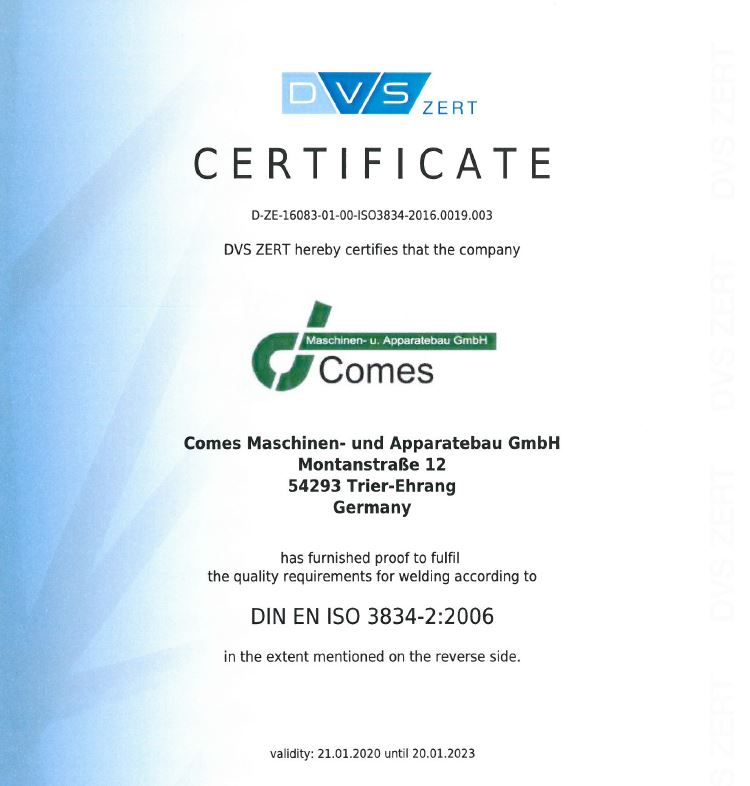 Certificate - DIN EN ISO 3834-2:2006