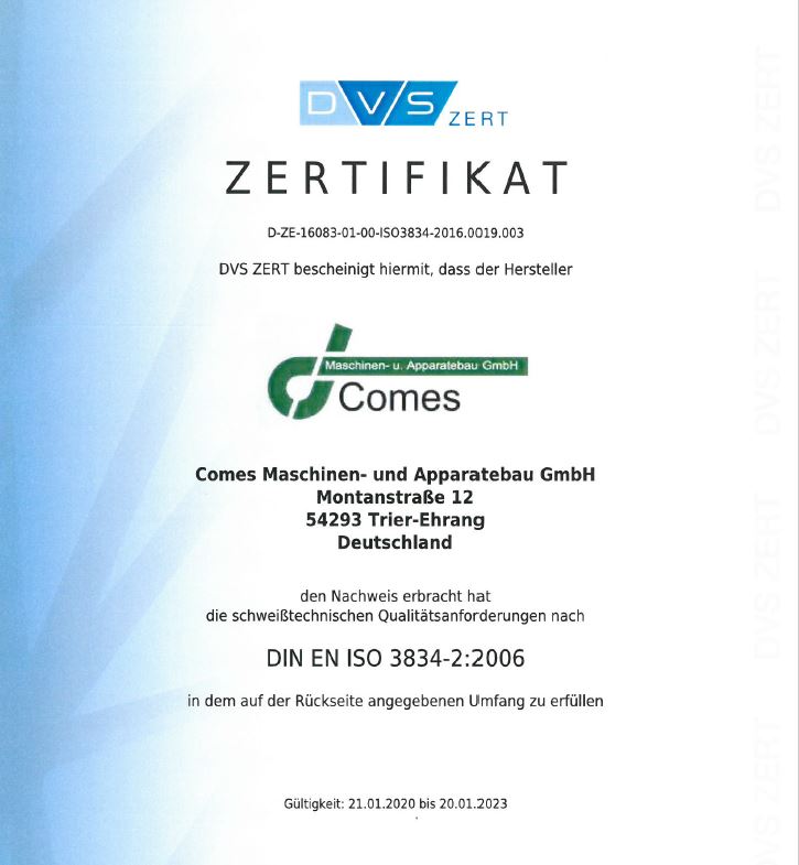  Zertifikat - schweiÃŸtechnische QualitÃ¤tsanforderungen nach DIN EN ISO 3834-2:2006